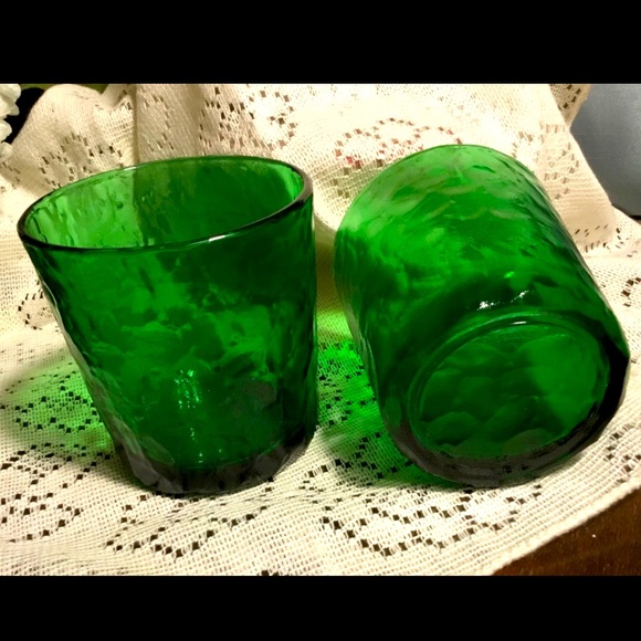 Vintage Hand-Blown 2~Red & 2~Green Old Fashion Glasses from France - Picture 4 of 8